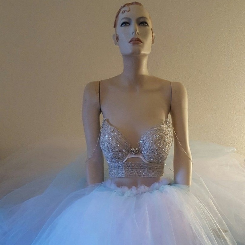 Silver & Blue Rhinestone Bralette Ballgown Set - Picture 1 of 8